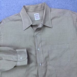 Vintage 90s Brooks Brothers Makers Dress Shirt Mens 17.5-5 Tan Micro Check USA